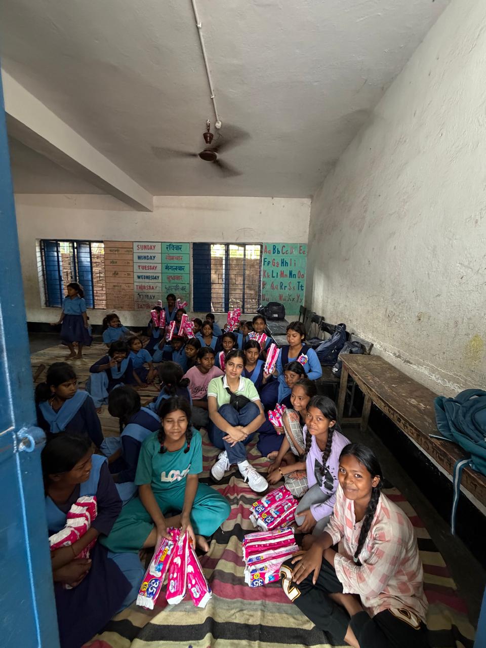 Student showing peace sign